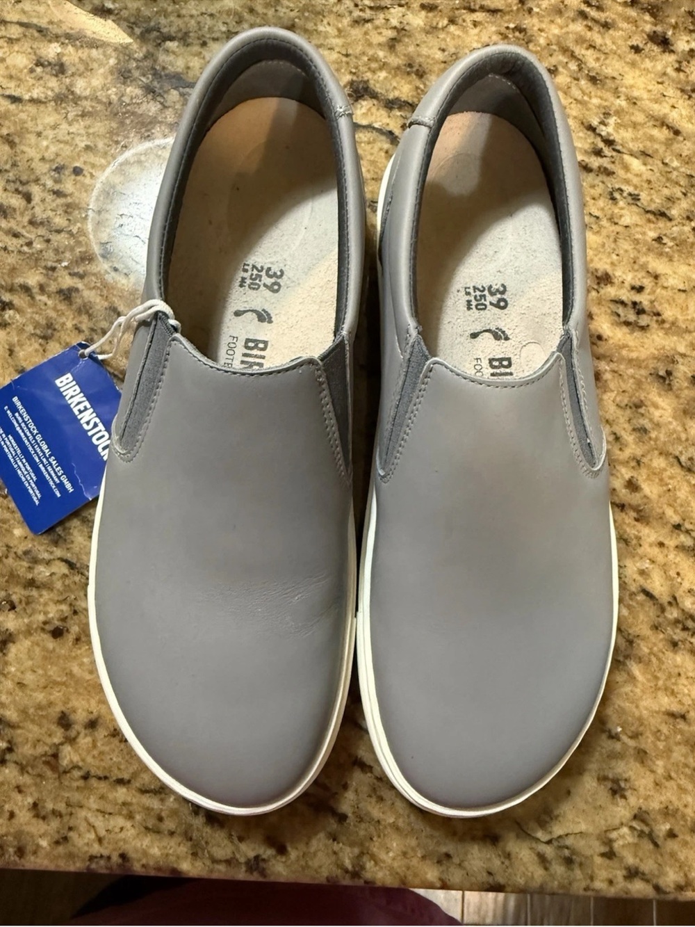 Birkenstock Slip-On Casual Grey Leather Sneakers in Light Gray- NWT